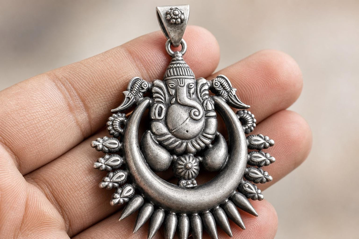 925 Sterling Silver Ganesha Pendant  Oxidized Silver Lord Ganesha  Hindu Spiritual Jewelry  Ganpati Elephant God  Gift for Her