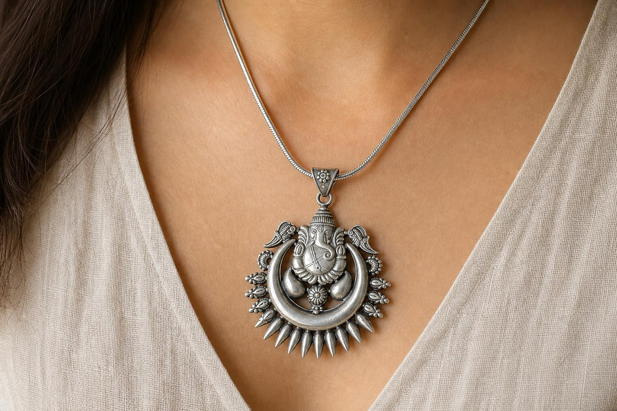 925 Sterling Silver Ganesha Pendant  Oxidized Silver Lord Ganesha  Hindu Spiritual Jewelry  Ganpati Elephant God  Gift for Her