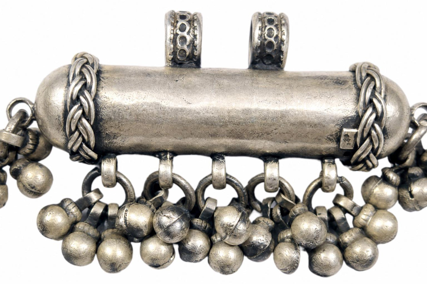 925 Sterling Silver Amulet Pendant  Oxidized Vintage Tribal Barrel Pendant  Large Ethnic Boho Jewelry  Indian Silver Charm  Gift for Her