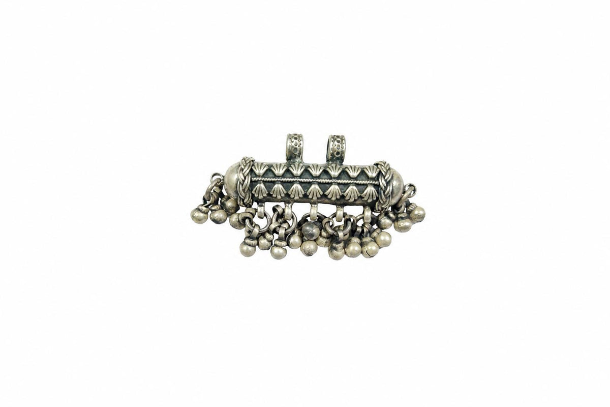 925 Sterling Silver Amulet Pendant  Oxidized Vintage Tribal Barrel Pendant  Large Ethnic Boho Jewelry  Indian Silver Charm  Gift for Her