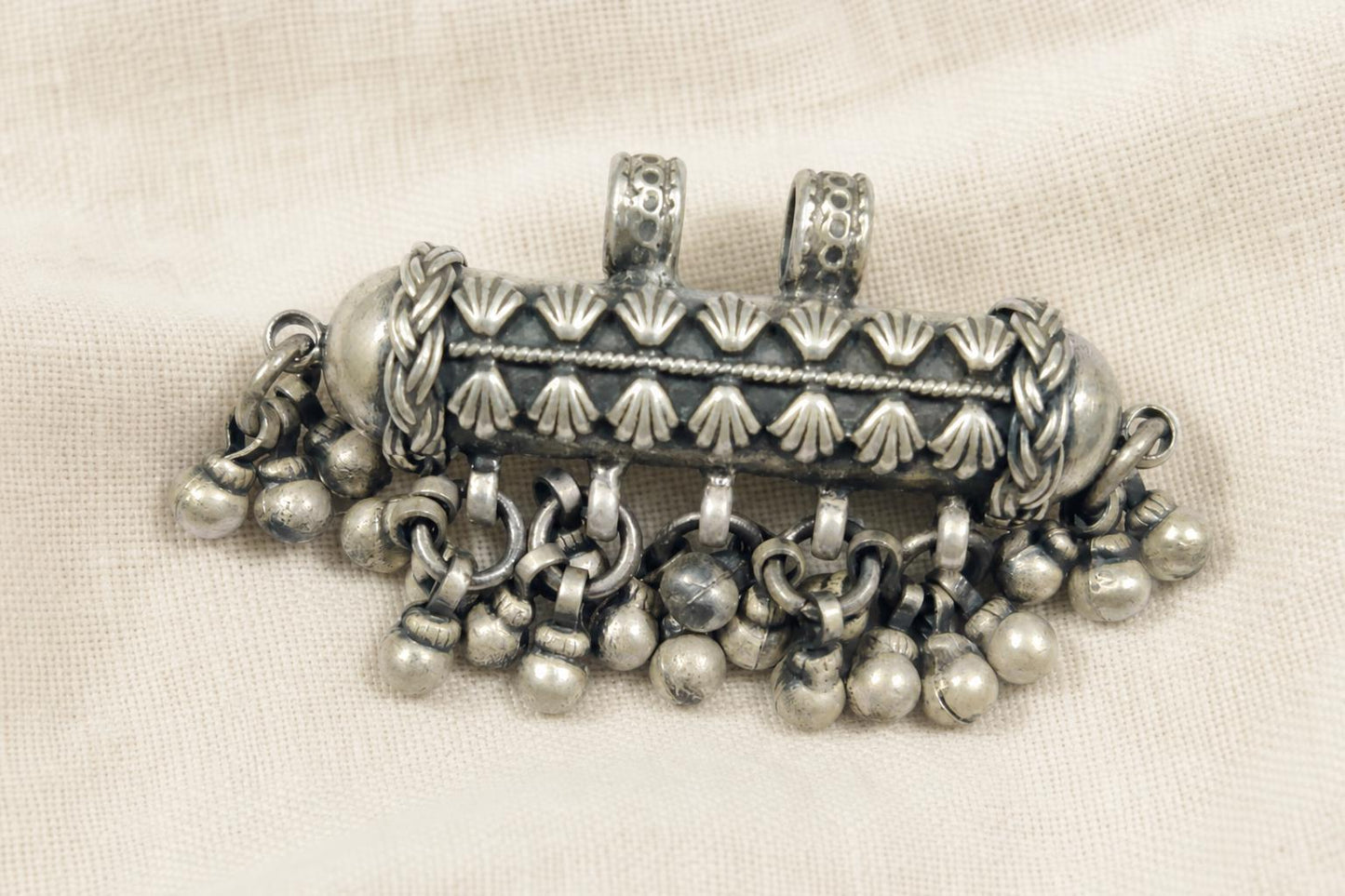 925 Sterling Silver Amulet Pendant  Oxidized Vintage Tribal Barrel Pendant  Large Ethnic Boho Jewelry  Indian Silver Charm  Gift for Her
