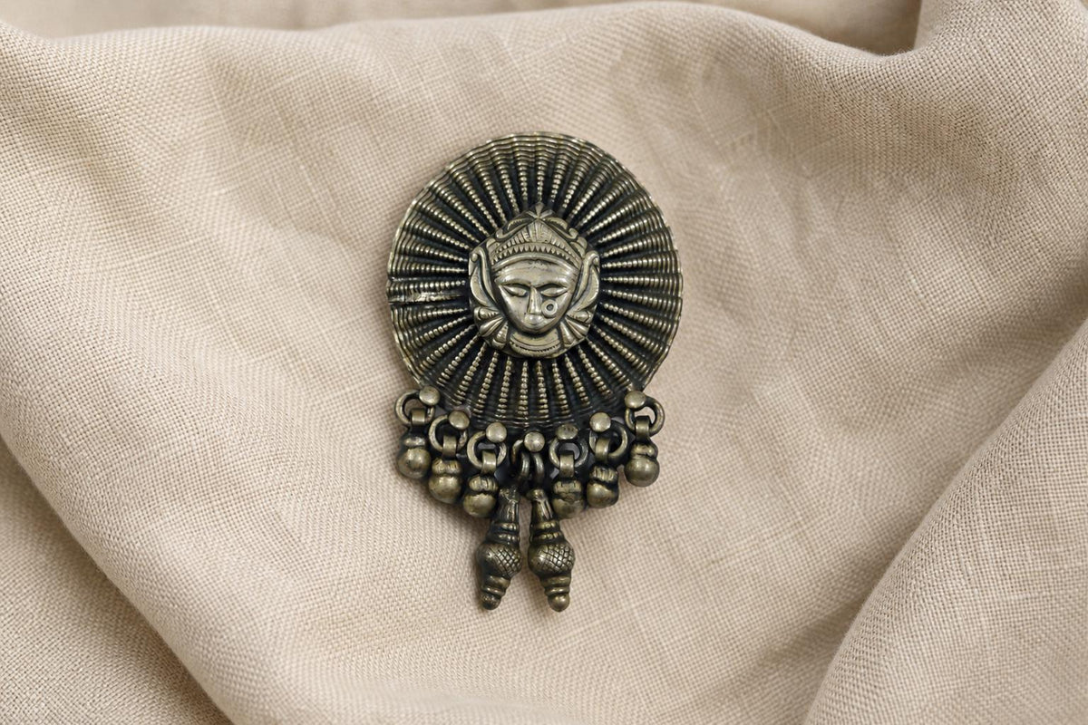 925 Sterling Silver Durga Pendant  Oxidized Vintage Sunburst Goddess Durga  Hindu Spiritual Jewelry  Tribal Devi Pendant  Gift for Mom