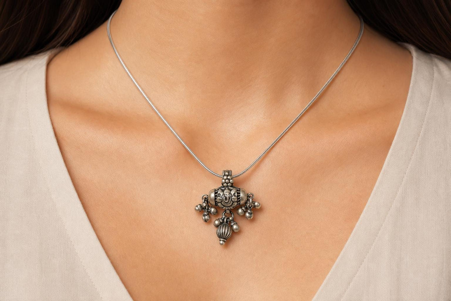 925 Sterling Silver Ganesha Pendant  Oxidized Vintage Lord Ganesha  Barrel Tribal Ethnic Jewelry  Ganpati Elephant God  Spiritual Gift