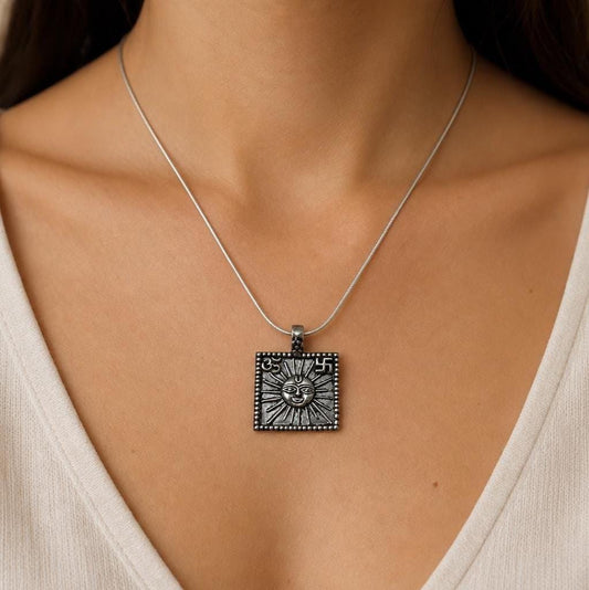 925 Sterling Silver Sun Necklace  Oxidized Vintage Lord Surya Sun Face  Hindu Spiritual Jewelry  Om Celestial Pendant  Spiritual Gift