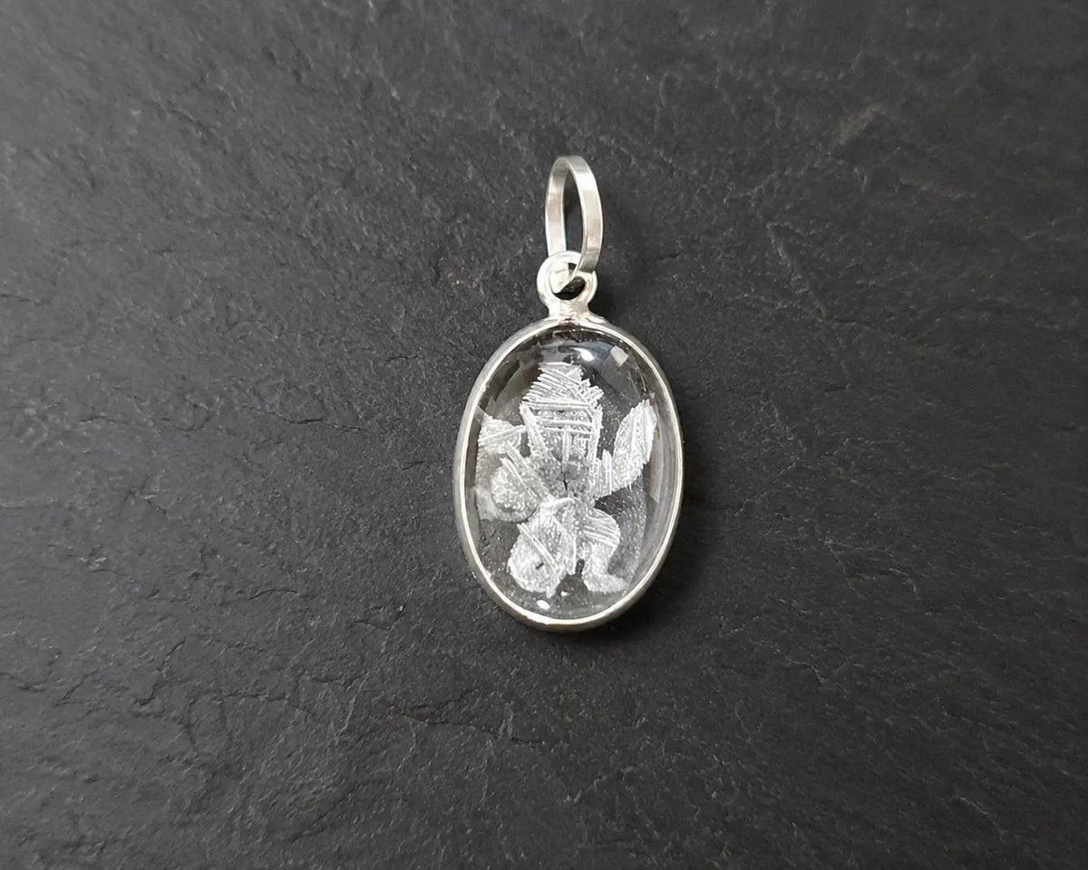 Lord Hanuman Pendant • Sphatik Crystal Pendant • Clear Quartz Spiritual Necklace • Hindu Protection Amulet Gift • Engraved Hanuman Pendant