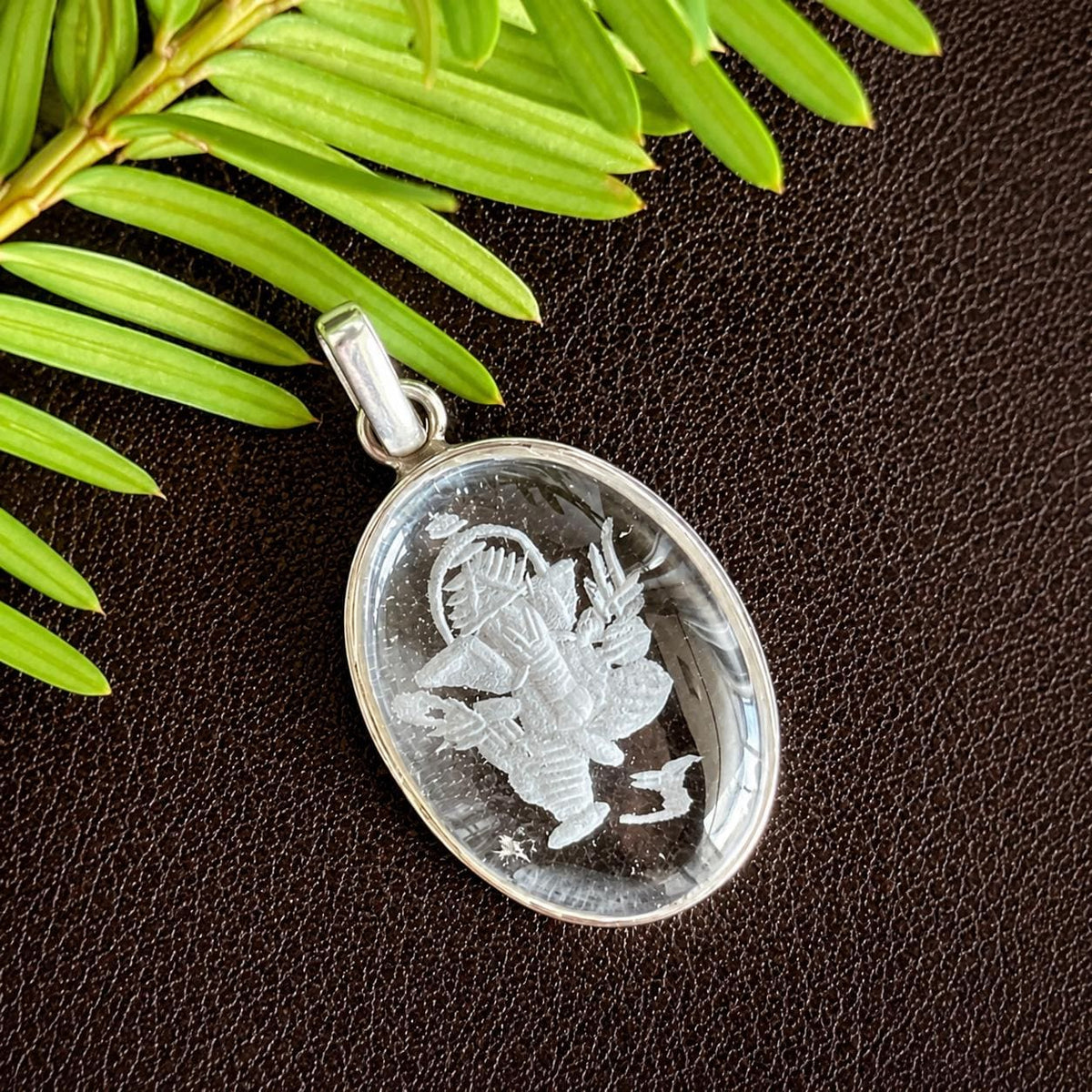 Lord Ganesha Clear Quartz Crystal Pendant • Hand Carved Sphatik Stone Jewelry • Meaningful Gift for Men & Women • Hindu Deity • Elephant God