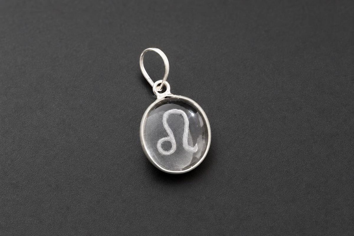 Sphatik Engraved Zodiac Pendant  Clear Quartz Zodiac Sign Crystal  Astrology Horoscope Pendant Jewelry  Zodiac Charm  Astrologer Gift
