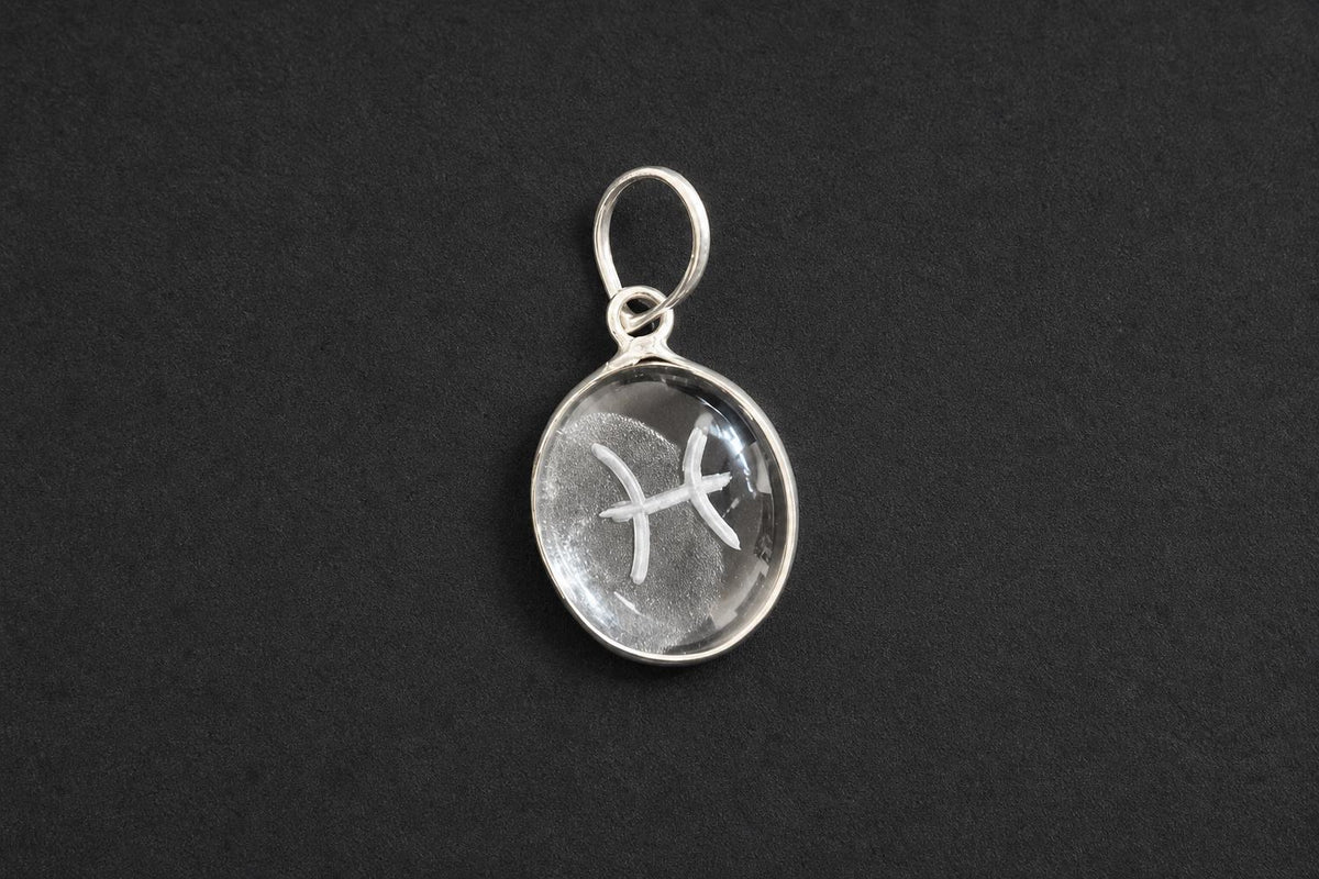 Sphatik Engraved Zodiac Pendant  Clear Quartz Zodiac Sign Crystal  Astrology Horoscope Pendant Jewelry  Zodiac Charm  Astrologer Gift