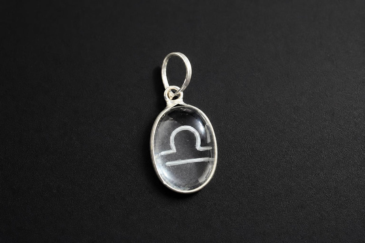 Sphatik Engraved Zodiac Pendant  Clear Quartz Zodiac Sign Crystal  Astrology Horoscope Pendant Jewelry  Zodiac Charm  Astrologer Gift