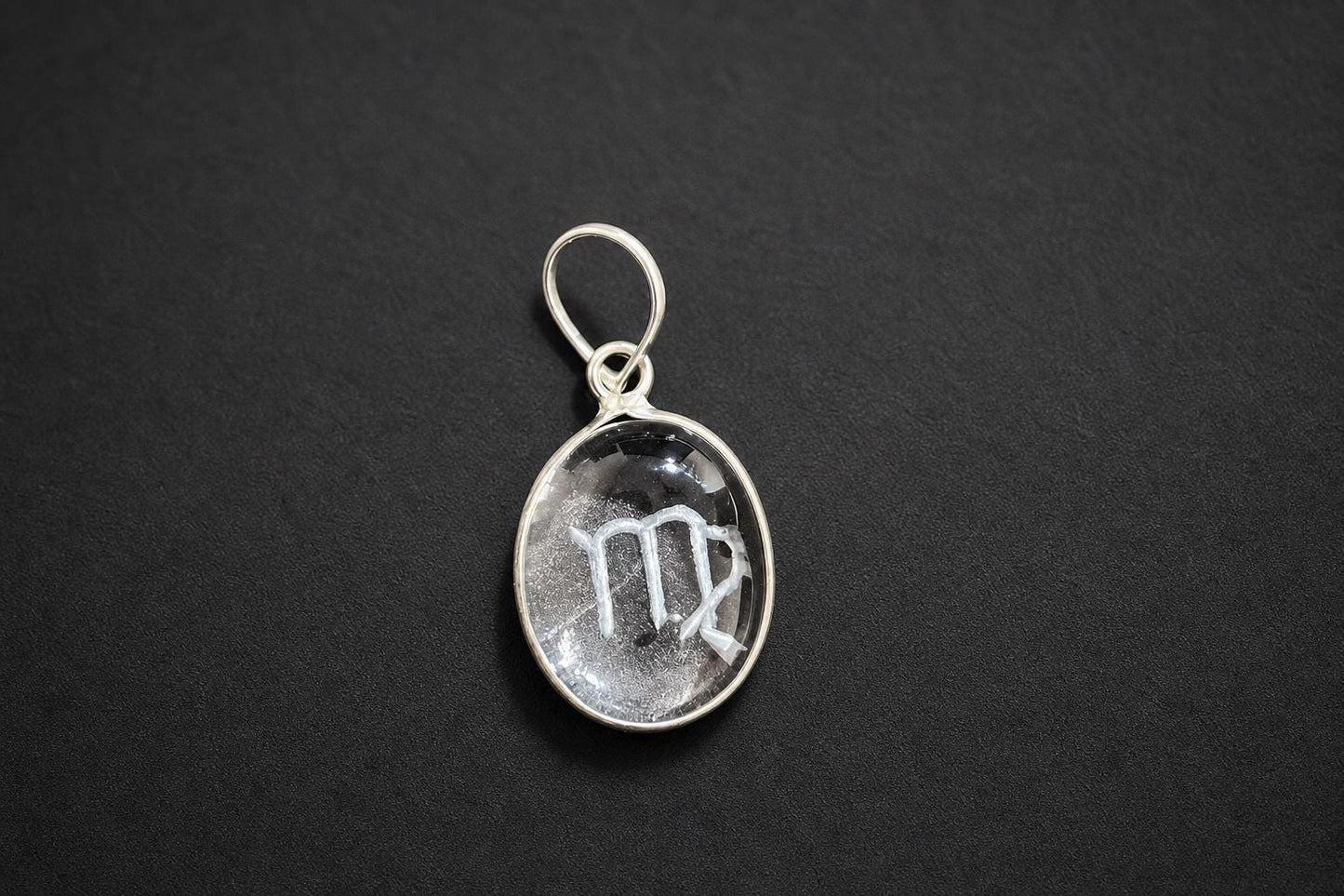 Sphatik Engraved Zodiac Pendant  Clear Quartz Zodiac Sign Crystal  Astrology Horoscope Pendant Jewelry  Zodiac Charm  Astrologer Gift