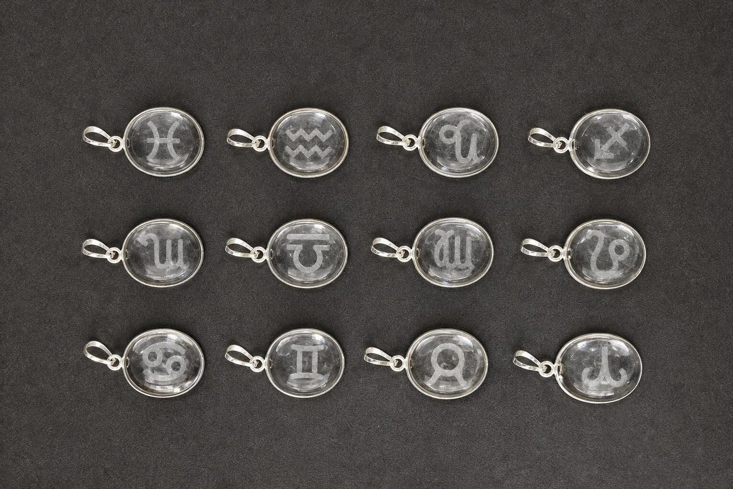Sphatik Engraved Zodiac Pendant  Clear Quartz Zodiac Sign Crystal  Astrology Horoscope Pendant Jewelry  Zodiac Charm  Astrologer Gift