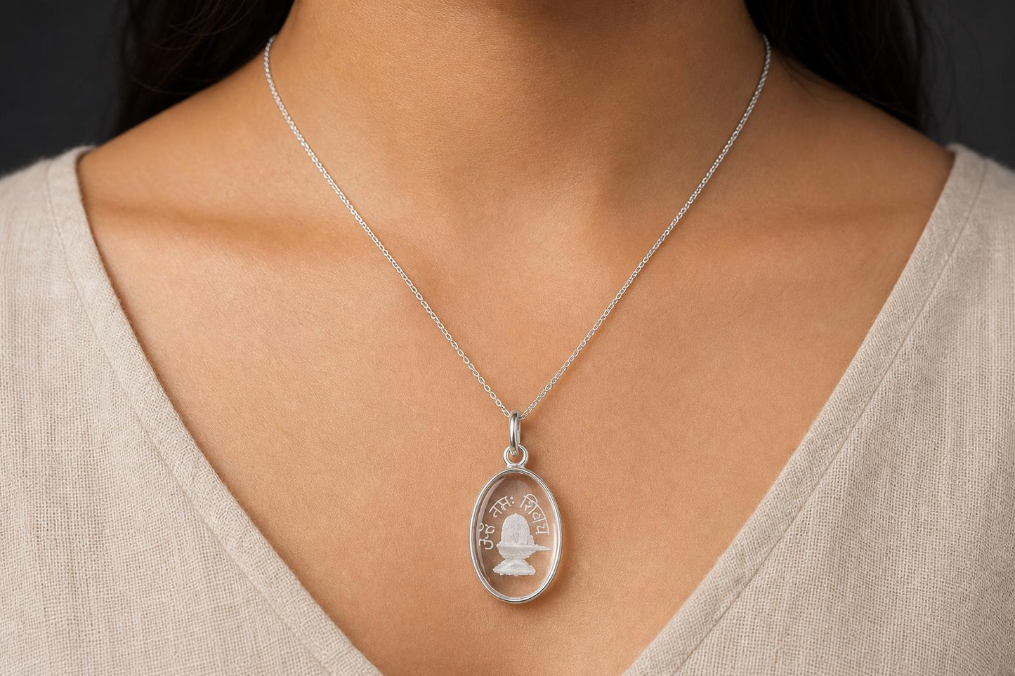 Sphatik Shiva Pendant  Clear Quartz Om Namah Shivaya  Large Shiva Shivling Crystal Pendant  Hindu Spiritual Jewelry  Spiritual Gift