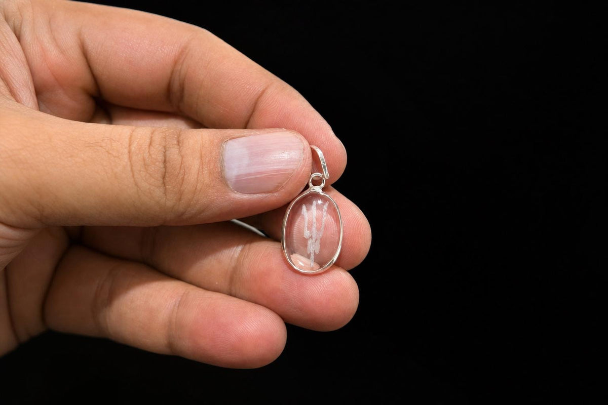 Encarved Sphatik Trishula Pendant  Clear Quartz Shiva Trident Crystal  Lord Shiva Spiritual Jewelry  Hindu Crystal Pendant   Yoga Gift