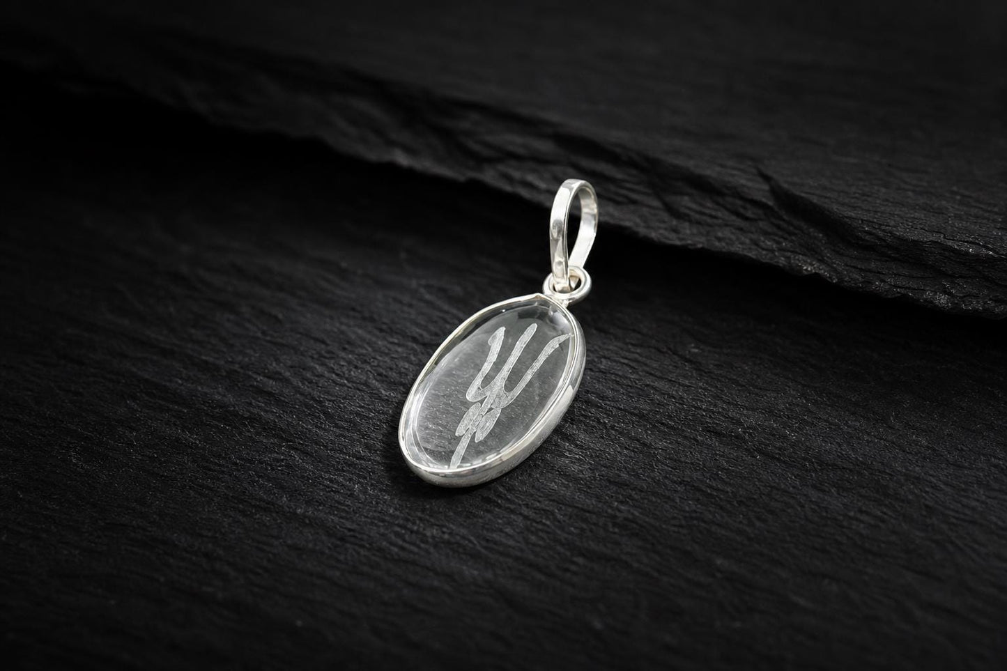 Encarved Sphatik Trishula Pendant  Clear Quartz Shiva Trident Crystal  Lord Shiva Spiritual Jewelry  Hindu Crystal Pendant   Yoga Gift