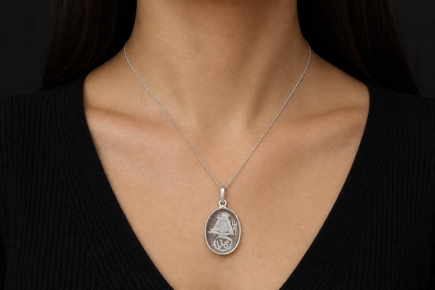 Sphatik Shiva Pendant  Engraved Clear Quartz Lord Shiva Om  Large Shiva Face Crystal Pendant  Hindu Spiritual Jewelry  Spiritual Gift