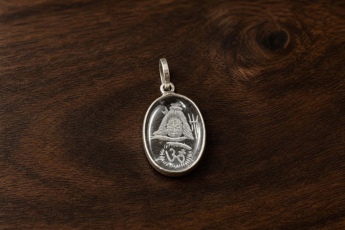 Sphatik Shiva Pendant  Engraved Clear Quartz Lord Shiva Om  Large Shiva Face Crystal Pendant  Hindu Spiritual Jewelry  Spiritual Gift