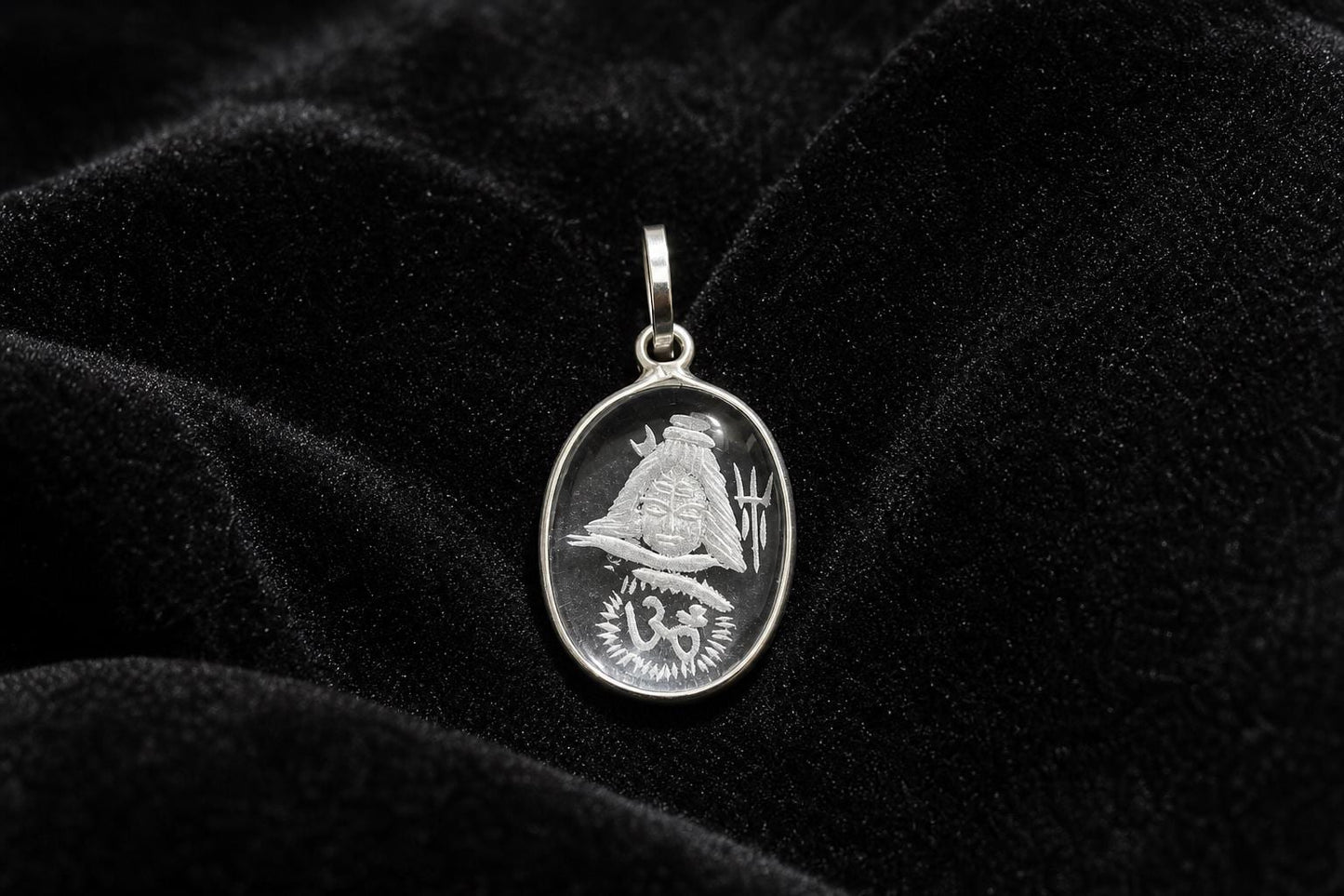 Sphatik Shiva Pendant  Engraved Clear Quartz Lord Shiva Om  Large Shiva Face Crystal Pendant  Hindu Spiritual Jewelry  Spiritual Gift