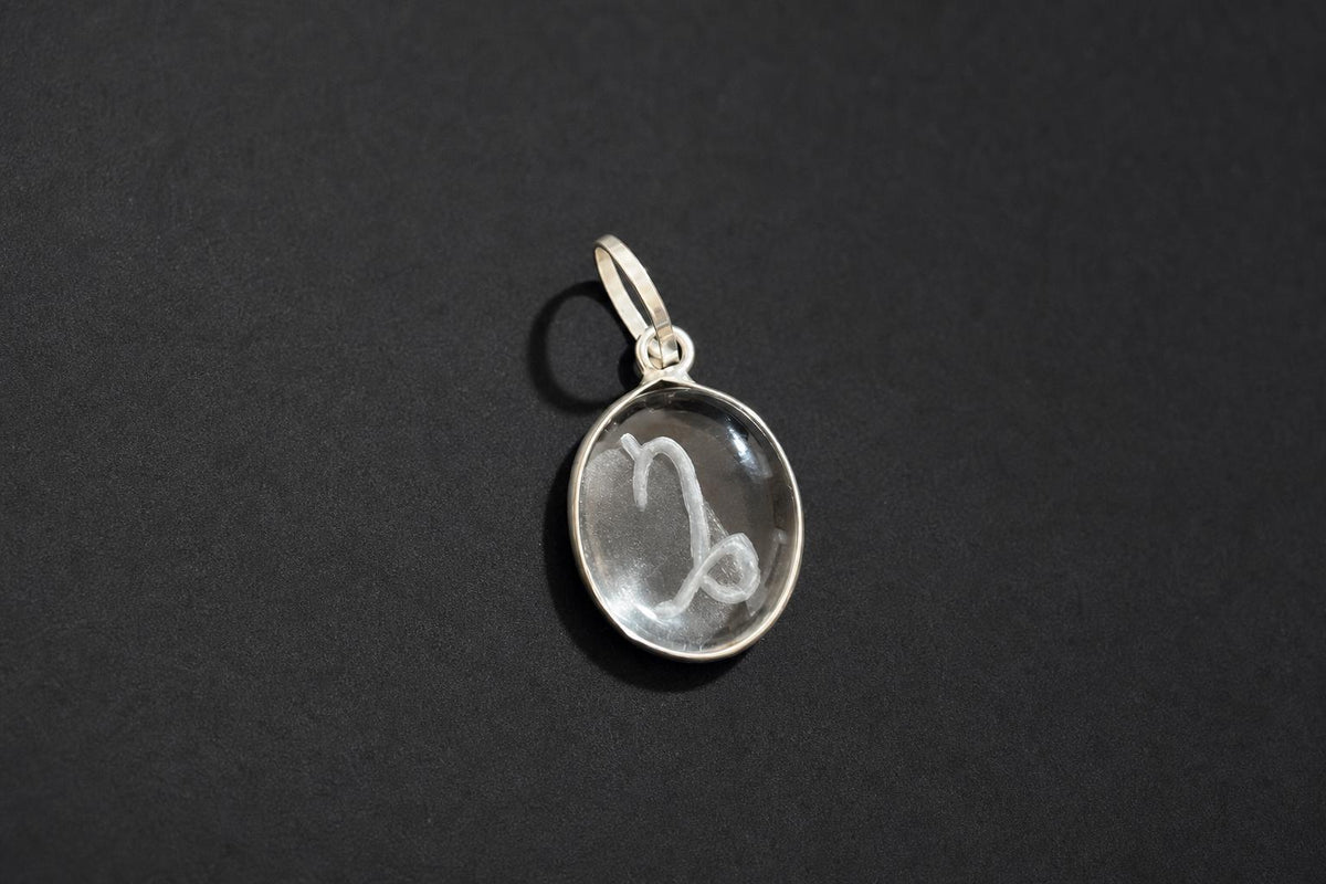 Sphatik Engraved Zodiac Pendant  Clear Quartz Zodiac Sign Crystal  Astrology Horoscope Pendant Jewelry  Zodiac Charm  Astrologer Gift