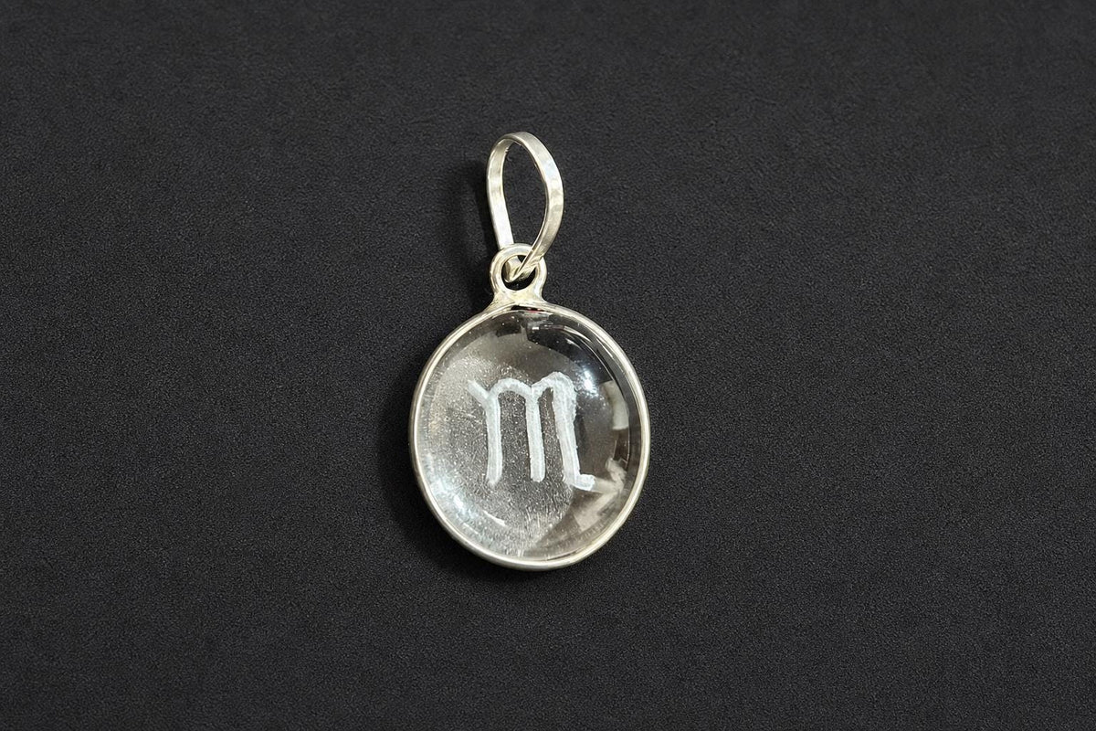 Sphatik Engraved Zodiac Pendant  Clear Quartz Zodiac Sign Crystal  Astrology Horoscope Pendant Jewelry  Zodiac Charm  Astrologer Gift