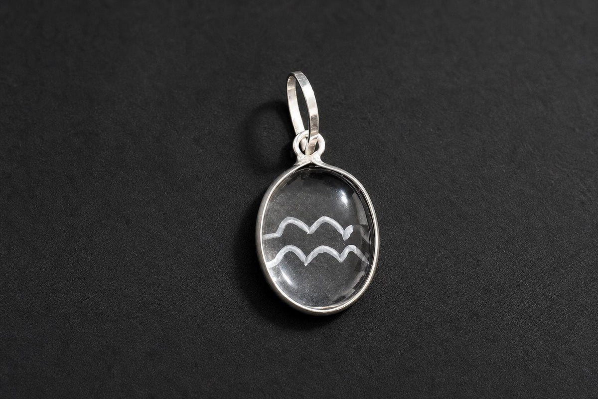 Sphatik Engraved Zodiac Pendant  Clear Quartz Zodiac Sign Crystal  Astrology Horoscope Pendant Jewelry  Zodiac Charm  Astrologer Gift