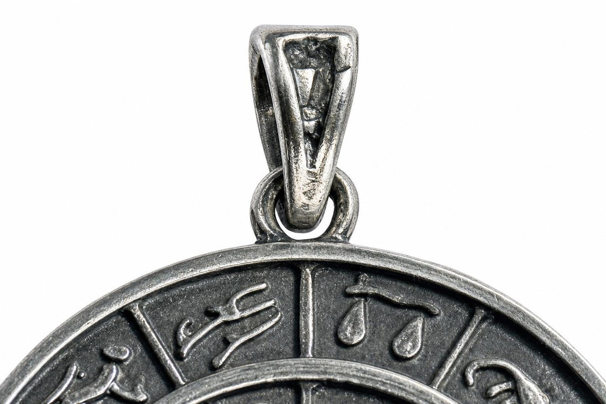 925 Sterling Silver Zodiac Wheel Pendant  Oxidized Astrology Zodiac Charm  Zodiac Sign Circle Pendant  Spiritual Jewelry  Spiritual Gift