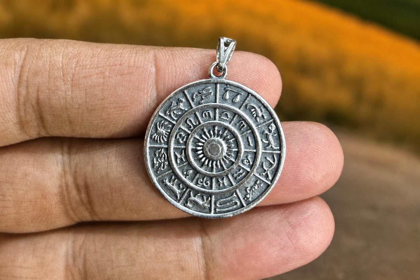 925 Sterling Silver Zodiac Wheel Pendant  Oxidized Astrology Zodiac Charm  Zodiac Sign Circle Pendant  Spiritual Jewelry  Spiritual Gift