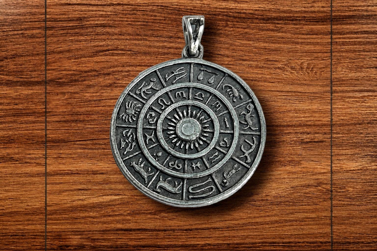 925 Sterling Silver Zodiac Wheel Pendant  Oxidized Astrology Zodiac Charm  Zodiac Sign Circle Pendant  Spiritual Jewelry  Spiritual Gift