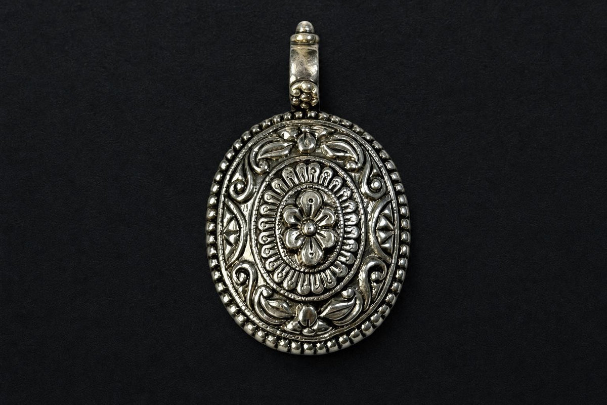 925 Sterling Silver Ornate Oval Pendant  Oxidized Vintage Handcrafted  Tribal Ethnic Statement Pendant  Boho Jewelry  Anniversary Gift