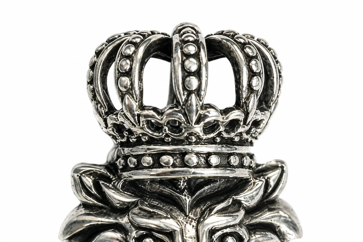 925 Sterling Silver Lion Pendant  Oxidized Vintage Crowned Lion Head  Bold Statement Animal Jewelry Pendant  King Lion  Gift for Him