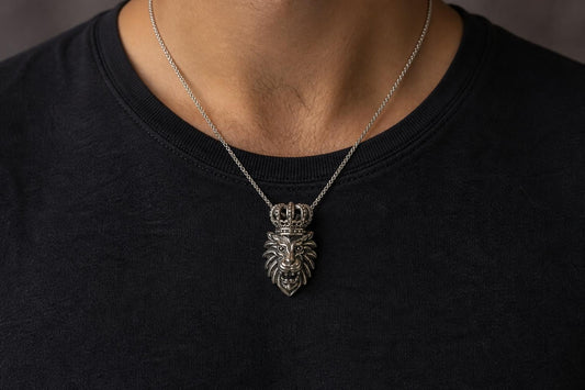 925 Sterling Silver Lion Pendant • Oxidized Vintage Crowned Lion Head • Bold Statement Animal Jewelry • King Lion Charm • Gift for Him