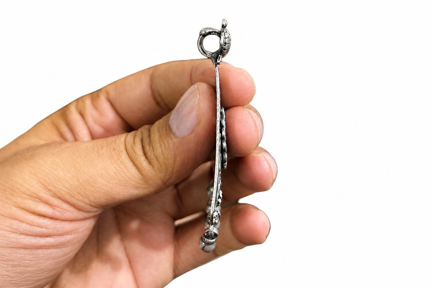 925 Sterling Silver Peacock Pendant  Oxidized Turtle Triangle  Tribal Ethnic Ghungroo Bells Pendant  Boho Jewelry  Gift for Her  SR34