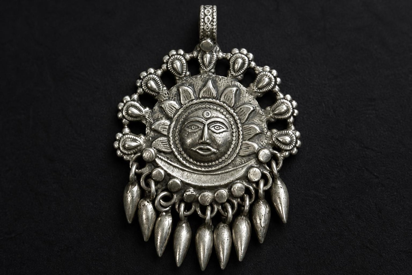 925 Sterling Silver Surya Pendant  Oxidized Sun Tribal Pendant  Hindu Spiritual Jewelry  Celestial Sun Moon Charm  Spiritual Gift  SR35