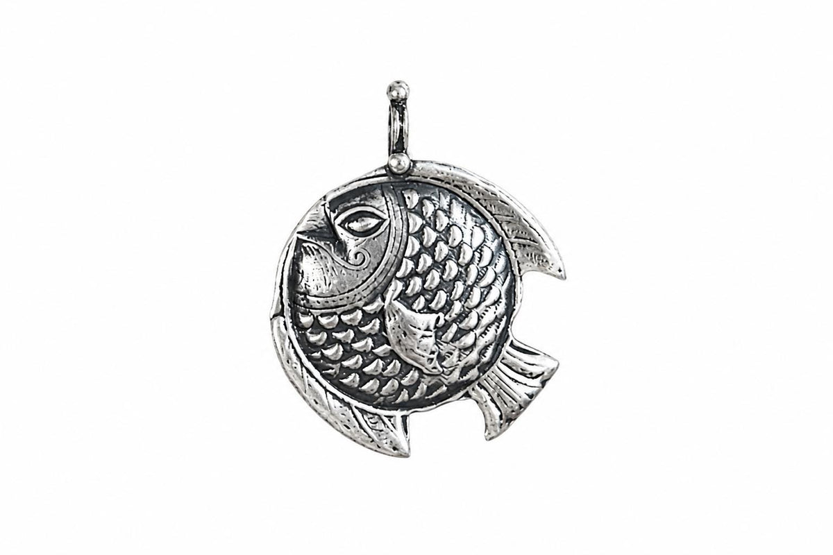 925 Sterling Silver Fish Pendant  Oxidized Vintage Tribal Fish Charm  Ethnic Boho Statement Pendant  Handcrafted Silver  Gift for Her