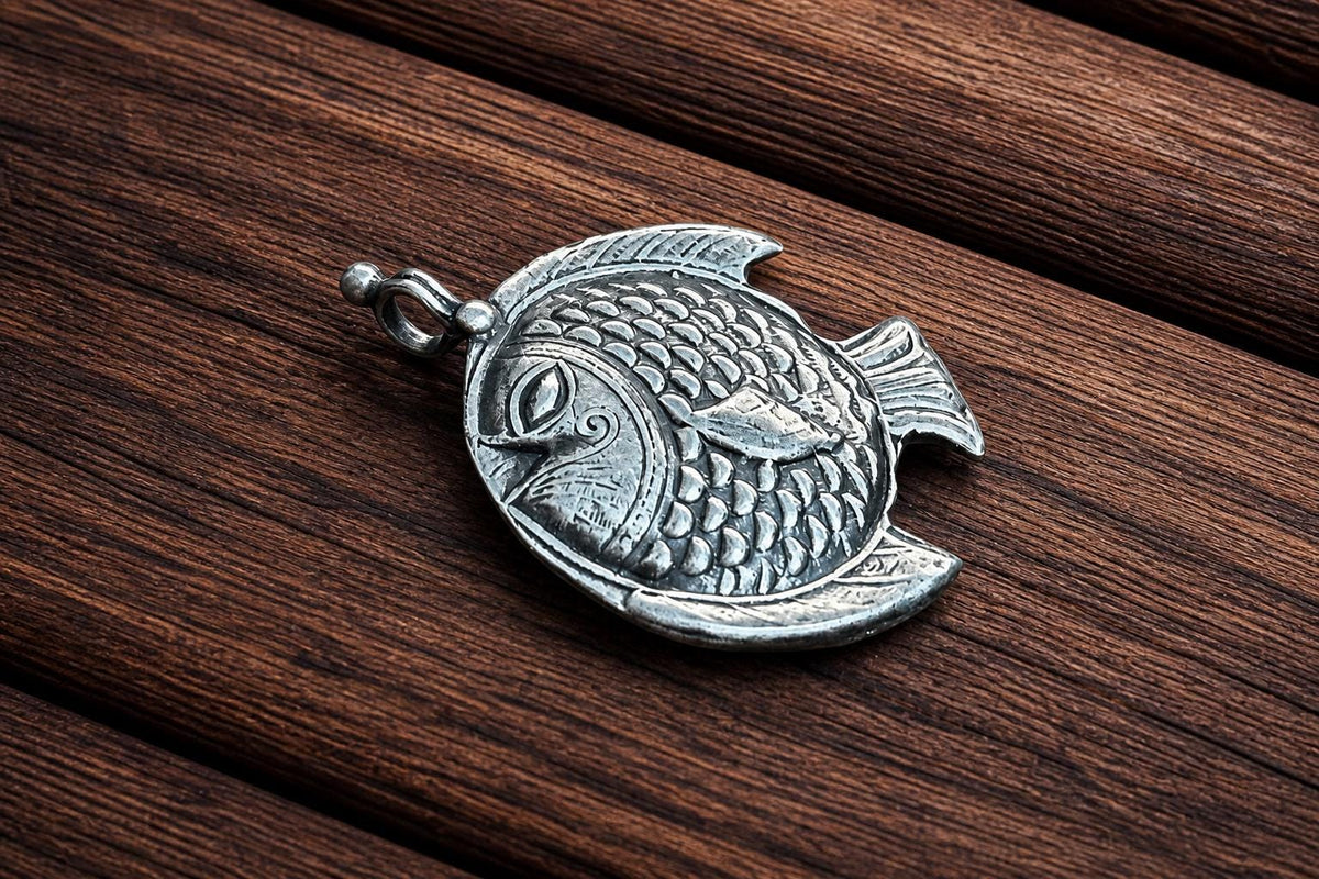 925 Sterling Silver Fish Pendant  Oxidized Vintage Tribal Fish Charm  Ethnic Boho Statement Pendant  Handcrafted Silver  Gift for Her