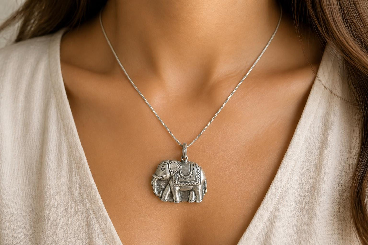 925 Sterling Silver Elephant Pendant  Oxidized Handcrafted Tribal Elephant  Boho Ethnic Statement Jewelry  Lucky Charm  Gift For Her SR4