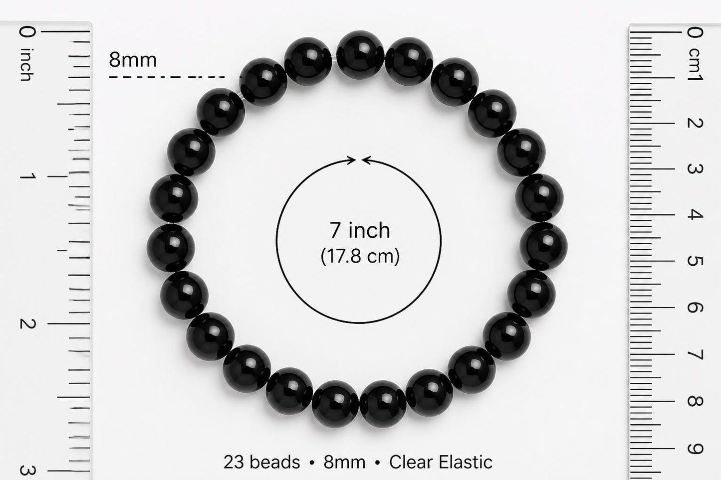 Black Hakik Bracelet, Natural Black Agate Gemstone Bead Bracelet, 8mm Stretch Bead Bracelet, Meditation Spiritual Gift Men Women