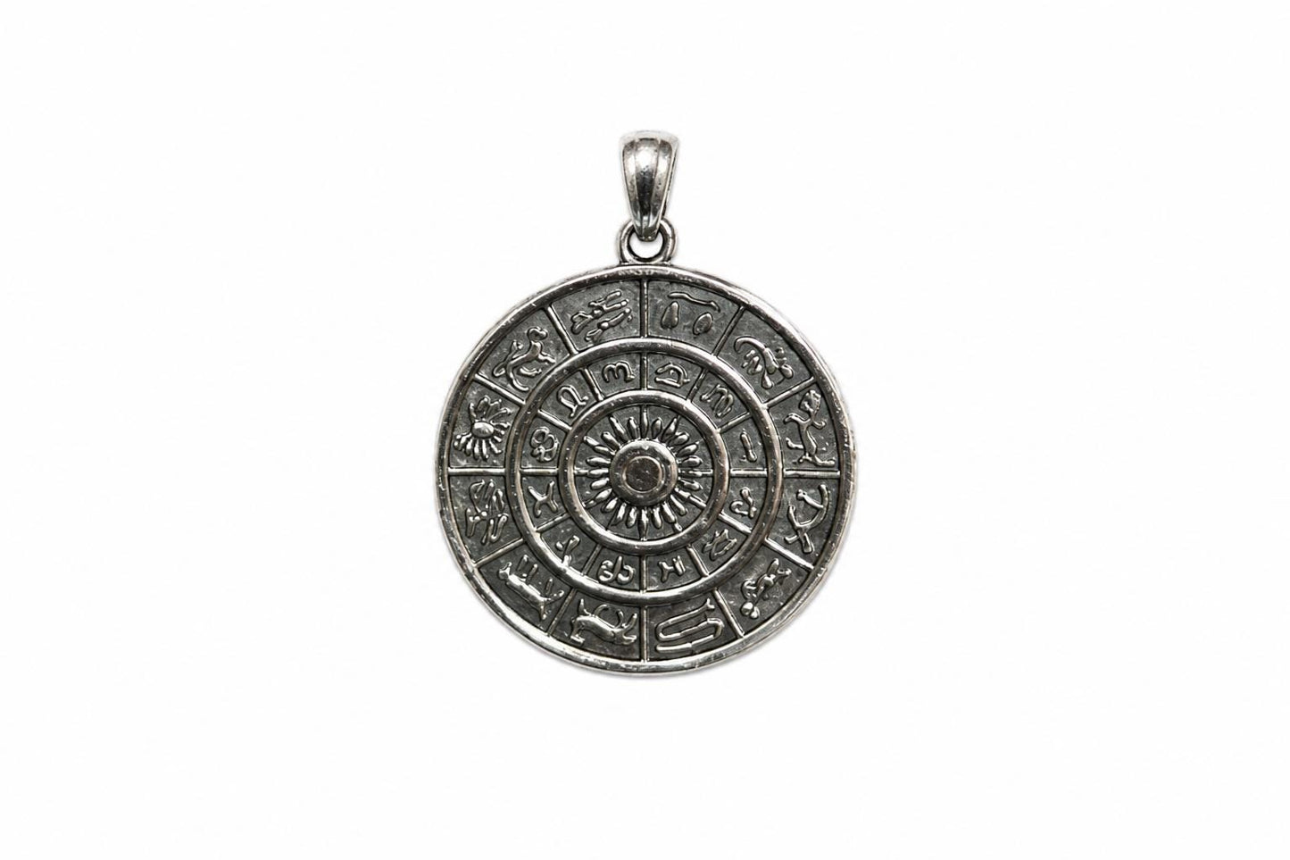 925 Sterling Silver Zodiac Wheel Pendant  Oxidized Astrology Zodiac Charm  Zodiac Sign Circle Pendant  Spiritual Jewelry  Spiritual Gift