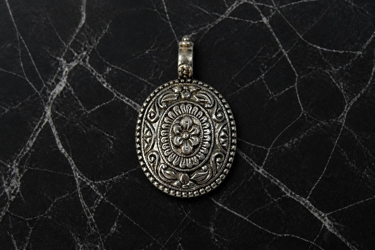 925 Sterling Silver Ornate Oval Pendant  Oxidized Vintage Handcrafted  Tribal Ethnic Statement Pendant  Boho Jewelry  Anniversary Gift