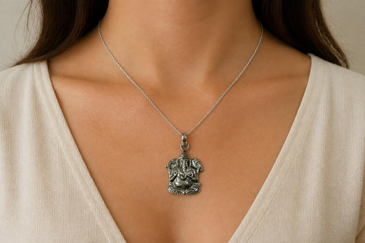 925 Sterling Silver Ganesha Pendant • Oxidized Vintage Lord Ganpati Charm • Hindu Spiritual Jewelry • Elephant God Ganesh Pendant • Devotional Gift