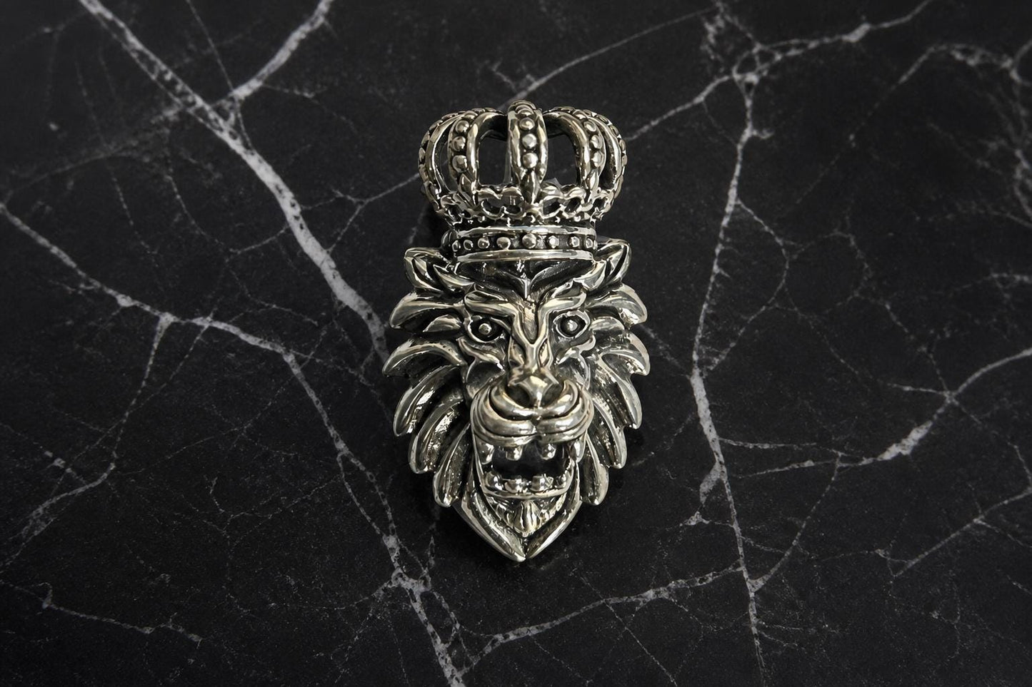 925 Sterling Silver Lion Pendant  Oxidized Vintage Crowned Lion Head  Bold Statement Animal Jewelry Pendant  King Lion  Gift for Him