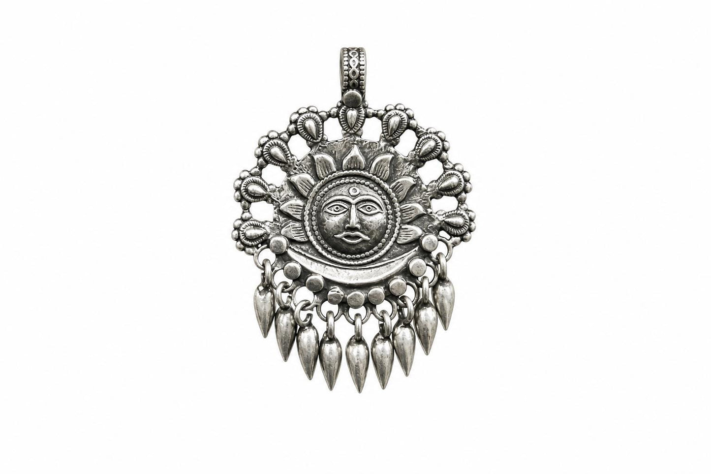 925 Sterling Silver Surya Pendant  Oxidized Sun Tribal Pendant  Hindu Spiritual Jewelry  Celestial Sun Moon Charm  Spiritual Gift  SR35