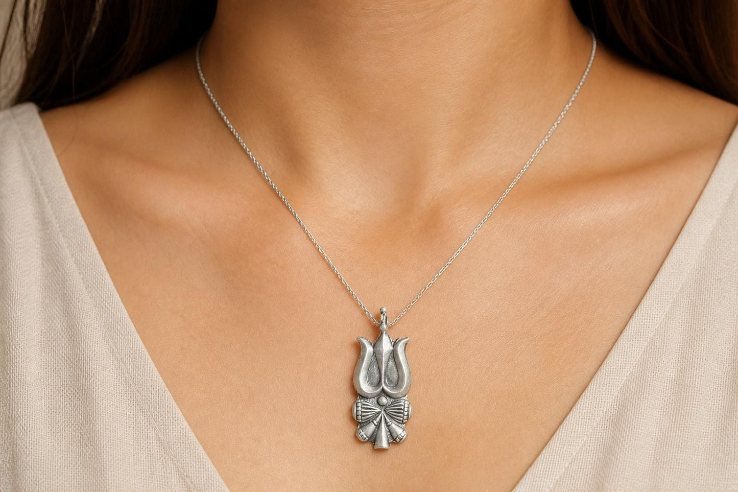 925 Sterling Silver Trishula Pendant  Oxidized Shiva Trident Damaru Charm  Hindu Spiritual Jewelry  Lord Shiva Amulet  SR10